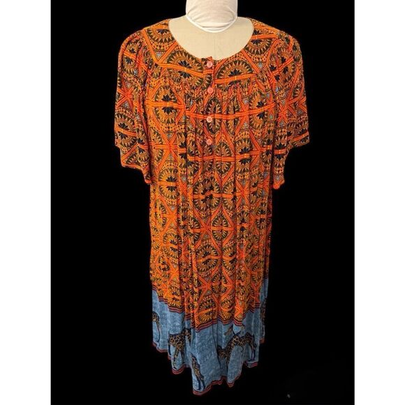 Go Softly Patio Dress Plus Sz. 1X Giraffe Flounce Sleeves Lightweight Packable - Picture 2 of 11